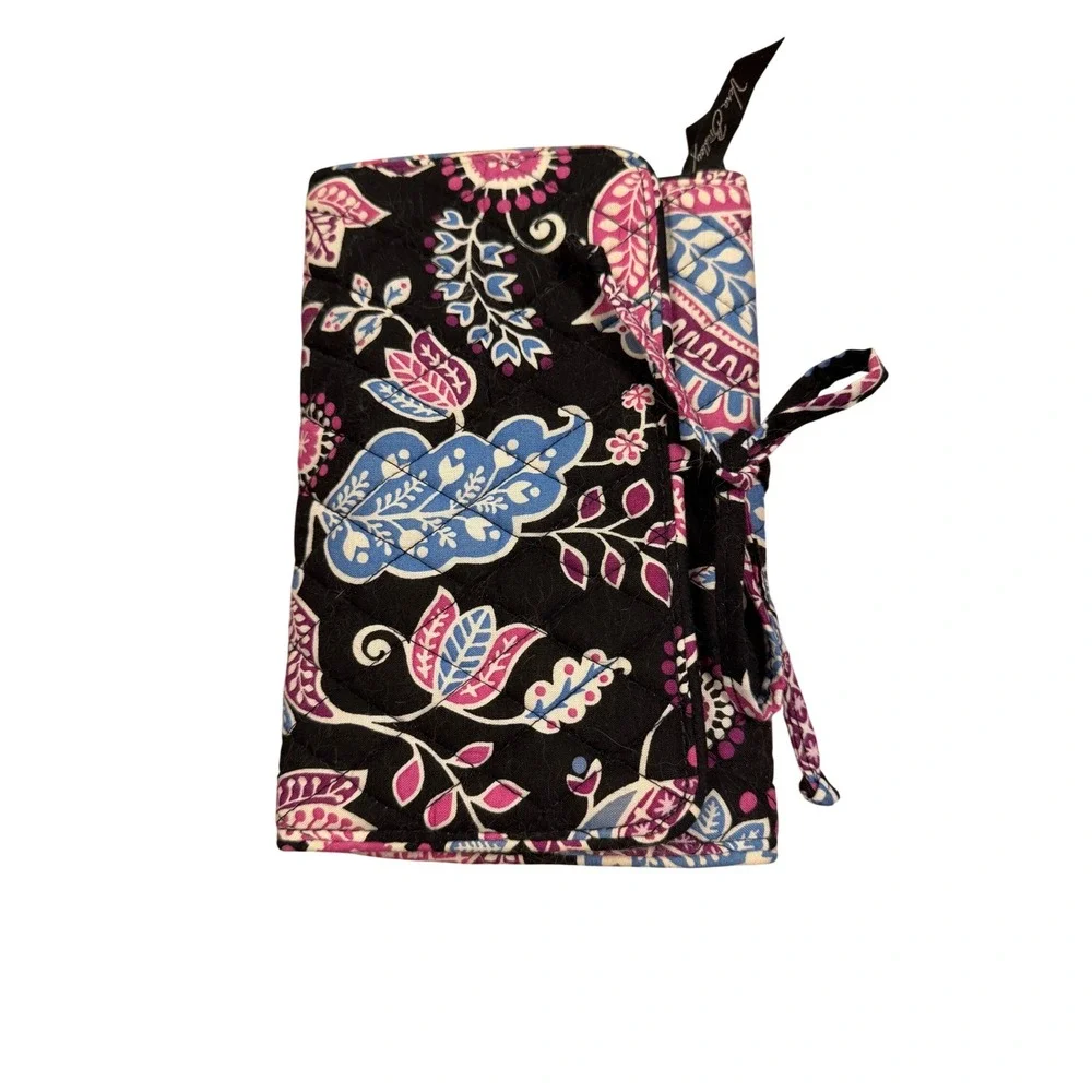 Vera Bradley Provencal Jewelry Organizer Roll Quilted Floral Travel Case Black